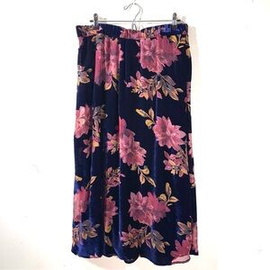 Coldwater Creek Velvet Floral Midi Skirt Elastic Flowy Lined